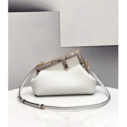 Fendi Small First Bag In White Leather with Python F FBS24368