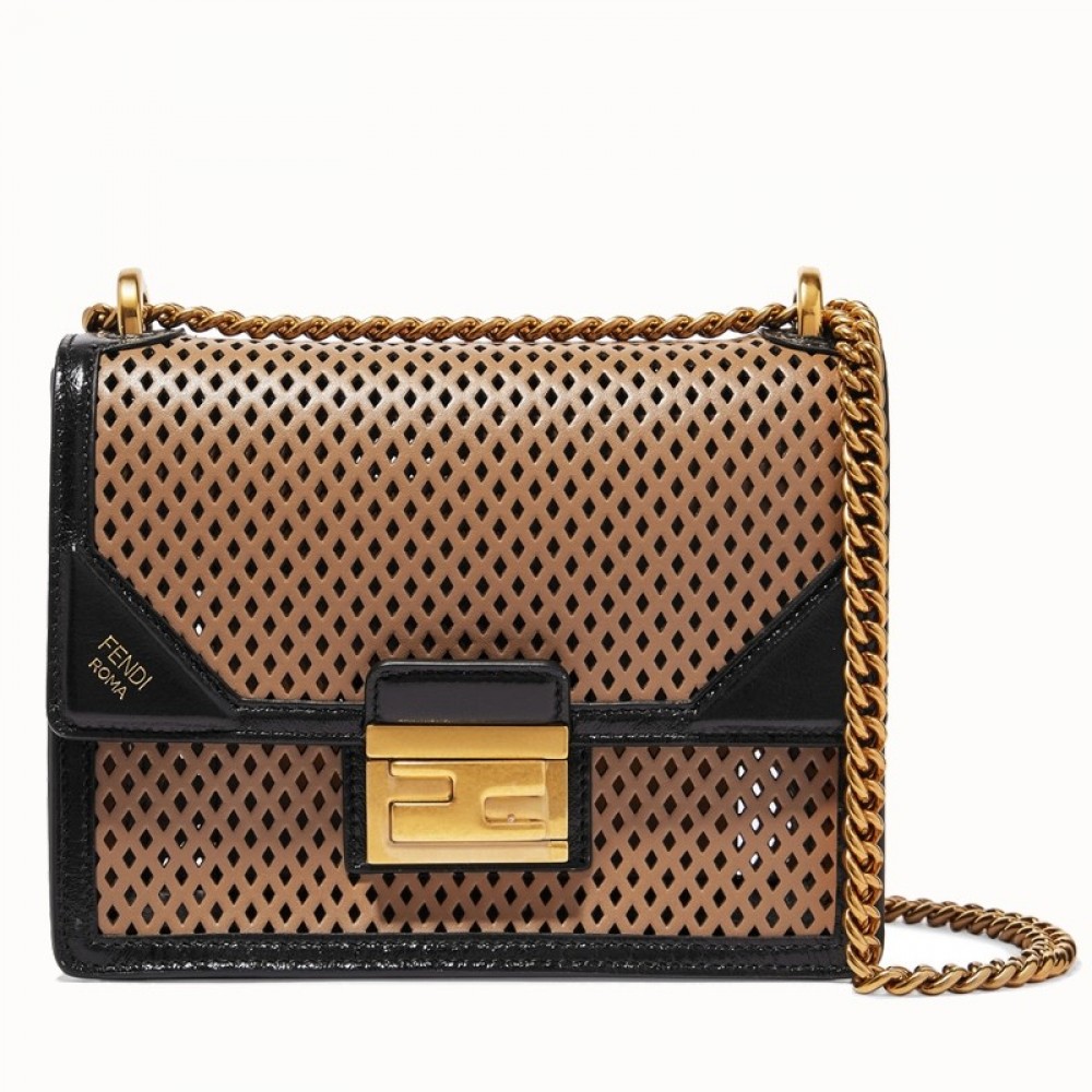 Fendi Small Kan U Bag In Beige Perforated Calf Leather FBS24374