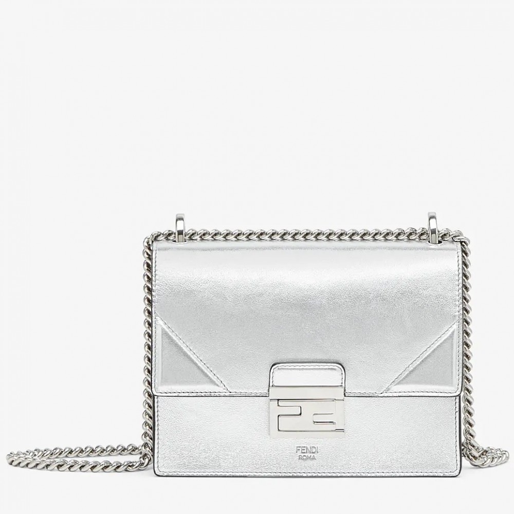 Fendi Small Kan U Bag In Mirror-effect Silver Leather FBS24379