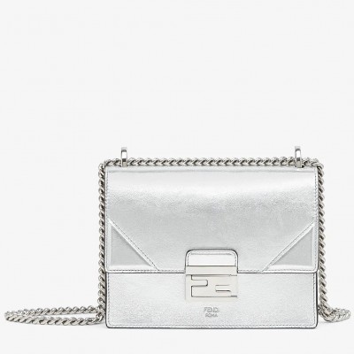 Fendi Small Kan U Bag In Mirror-effect Silver Leather FBS24379