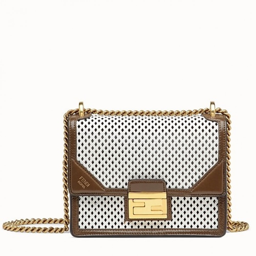 Fendi Small Kan U Bag In White Perforated Calf Leather FBS24383