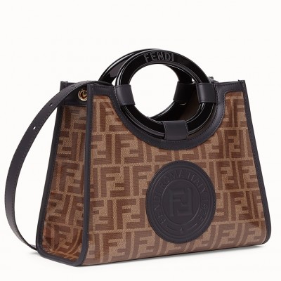 Fendi Small Runaway Shopper Bag In Brown Glazed Fabric FBS24399