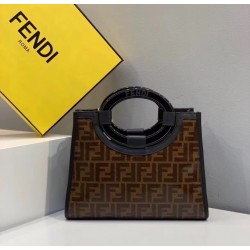 Fendi Small Runaway Shopper Bag In Brown Glazed Fabric FBS24399