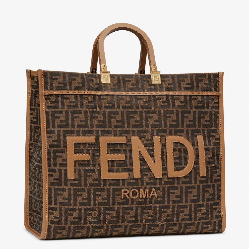 Fendi Sunshine Large Tote Bag in Brown FF Jacquard Fabric FBS24402