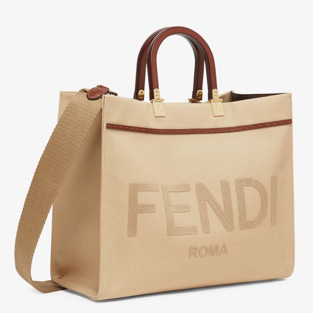 Fendi Sunshine Medium Shopper Bag In Beige Canvas FBS24404