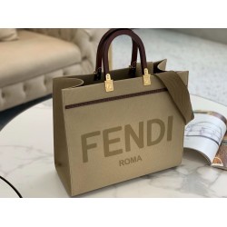 Fendi Sunshine Medium Shopper Bag In Beige Canvas FBS24404