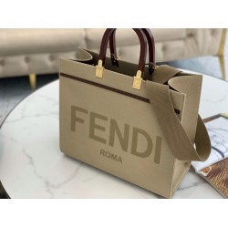 Fendi Sunshine Medium Shopper Bag In Beige Canvas FBS24404