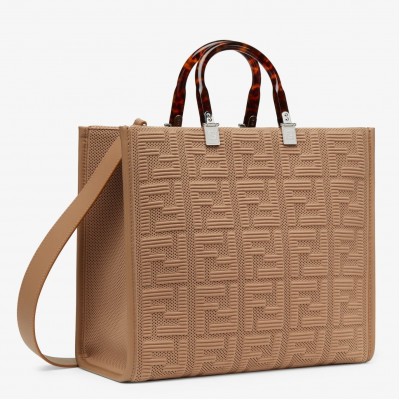 Fendi Sunshine Medium Shopper Bag In Beige FF Fabric FBS24405