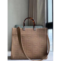 Fendi Sunshine Medium Shopper Bag In Beige FF Fabric FBS24405