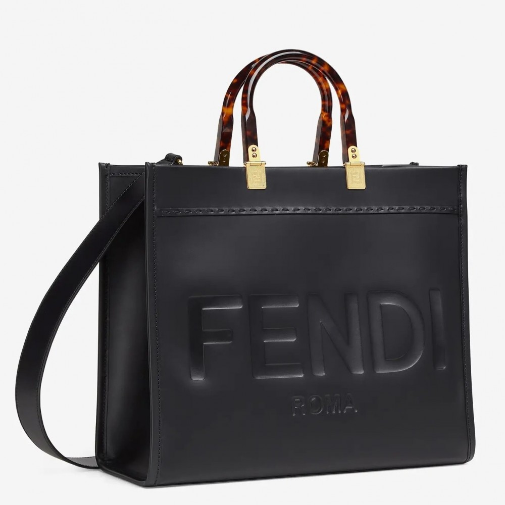 Fendi Sunshine Medium Shopper Bag In Black Calfskin FBS24406