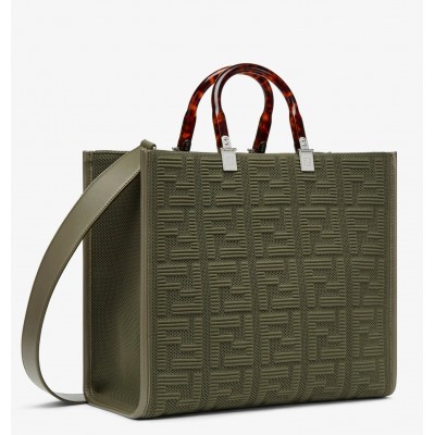 Fendi Sunshine Medium Shopper Bag In Green FF Fabric FBS24408