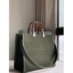 Fendi Sunshine Medium Shopper Bag In Green FF Fabric FBS24408