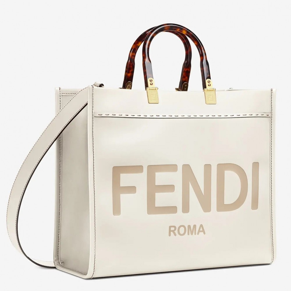 Fendi Sunshine Medium Shopper Bag In White Calfskin FBS24410