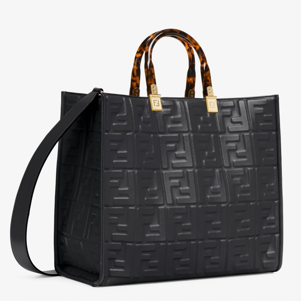 Fendi Sunshine Medium Tote Bag In Black FF Calfskin FBS24412