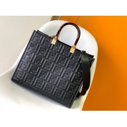 Fendi Sunshine Medium Tote Bag In Black FF Calfskin FBS24412