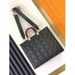 Fendi Sunshine Medium Tote Bag In Black FF Calfskin FBS24412