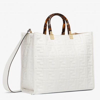 Fendi Sunshine Medium Tote Bag In White FF Calfskin FBS24417