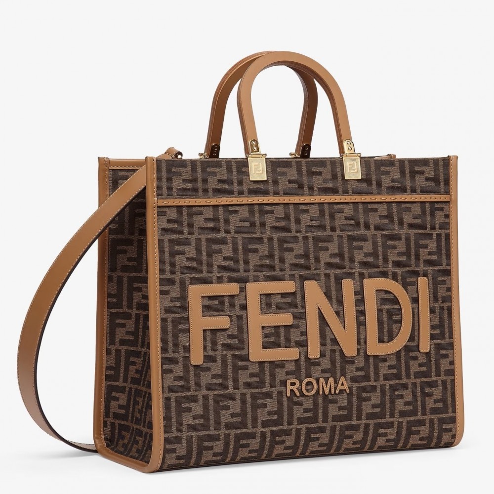 Fendi Sunshine Medium Tote Bag in Brown FF Jacquard Fabric FBS24414