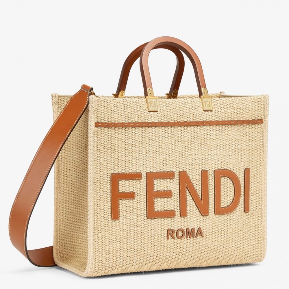 Fendi Sunshine Medium Tote Bag in Natural Straw FBS24415