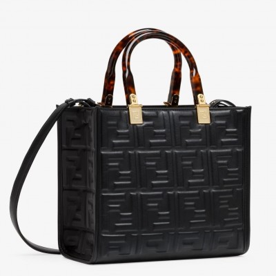 Fendi Sunshine Small Tote Bag In Black FF Calfskin FBS24421