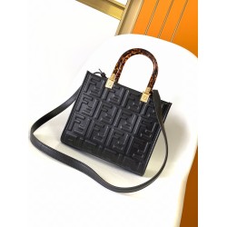 Fendi Sunshine Small Tote Bag In Black FF Calfskin FBS24421