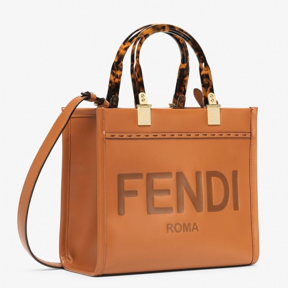 Fendi Sunshine Small Tote Bag In Brown Calfskin FBS24422