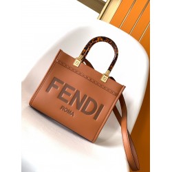 Fendi Sunshine Small Tote Bag In Brown Calfskin FBS24422