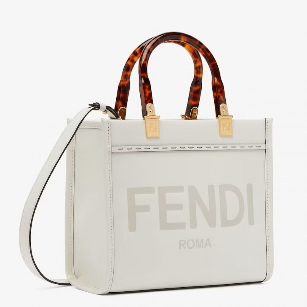 Fendi Sunshine Small Tote Bag In White Calfskin FBS24424