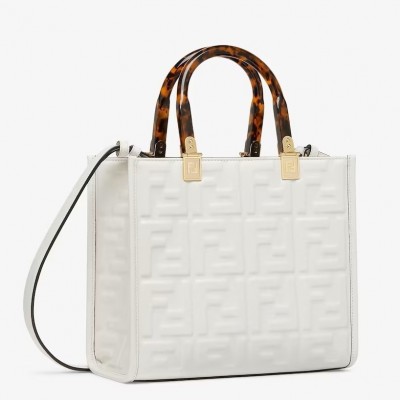 Fendi Sunshine Small Tote Bag In White FF Calfskin FBS24425