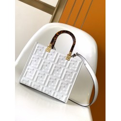 Fendi Sunshine Small Tote Bag In White FF Calfskin FBS24425