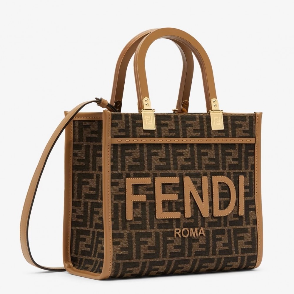 Fendi Sunshine Small Tote Bag in Brown FF Jacquard Fabric FBS24423