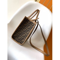 Fendi Sunshine Small Tote Bag in Brown FF Jacquard Fabric FBS24423