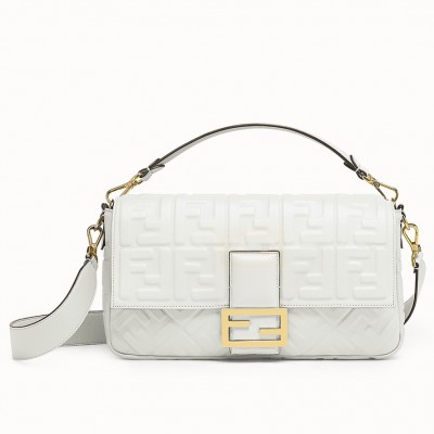 Fendi White FF Motif Large Baguette Bag FBS24433