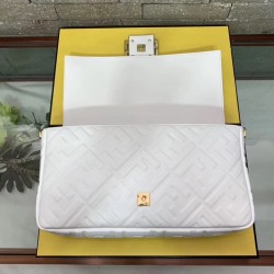 Fendi White FF Motif Large Baguette Bag FBS24433