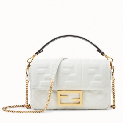 Fendi White FF Motif Mini Baguette Bag FBS24434