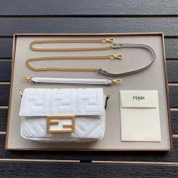 Fendi White FF Motif Mini Baguette Bag FBS24434