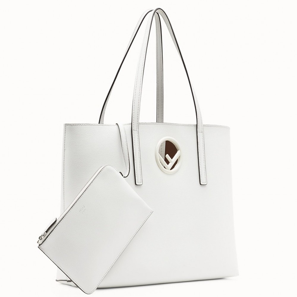 Fendi White Leather Logo Shopper Bag FBS24438