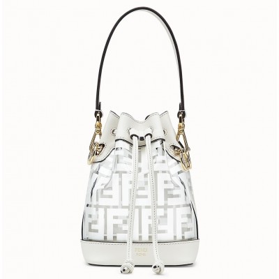 Fendi White Mon Tresor Mini Bucket Bag In Transparent PU FBS24442