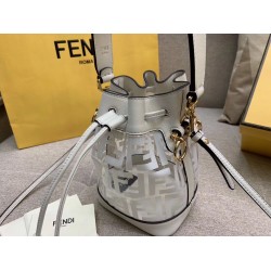 Fendi White Mon Tresor Mini Bucket Bag In Transparent PU FBS24442